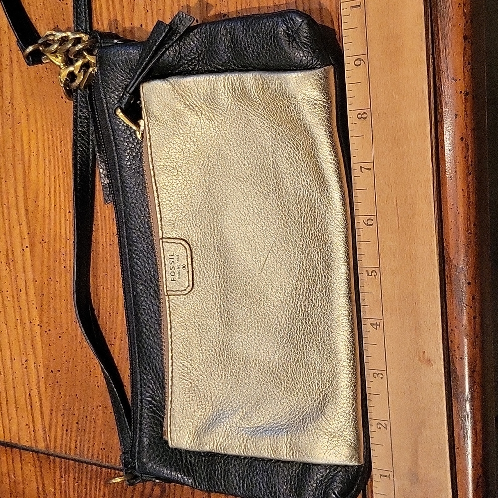 Cross body gold and black bag
